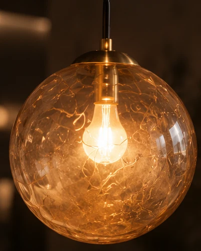 Detail of the luminous glass and resin sphere of GRAVITA Arco