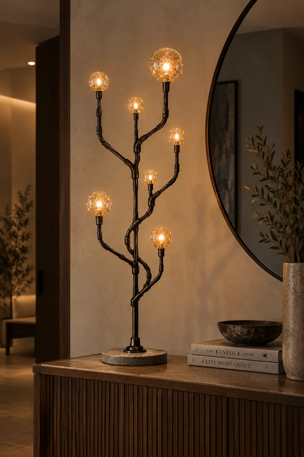 GRAVITA Circulation sculptural table lamp with branching metal structure