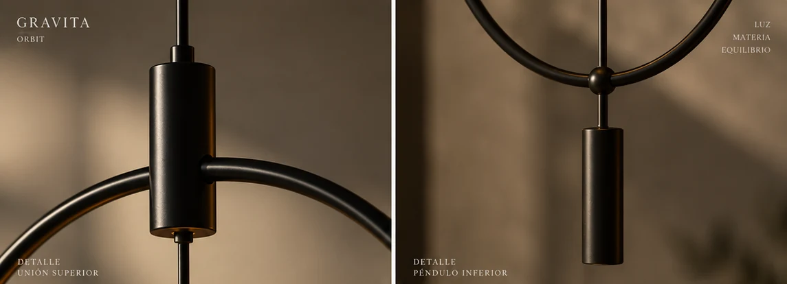 Machined metal connection details of GRAVITA Orbit