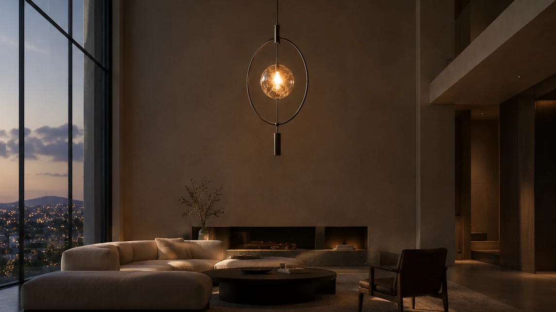 GRAVITA Orbit pendant light illuminated at night