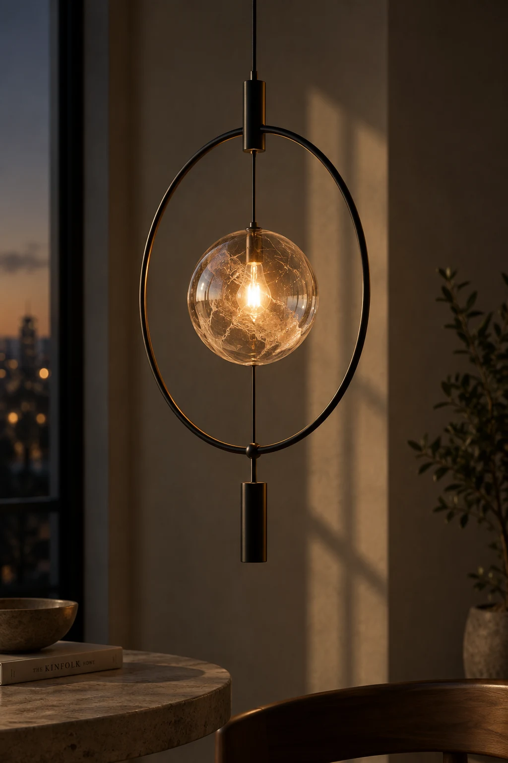 Three-quarter view of GRAVITA Orbit pendant light